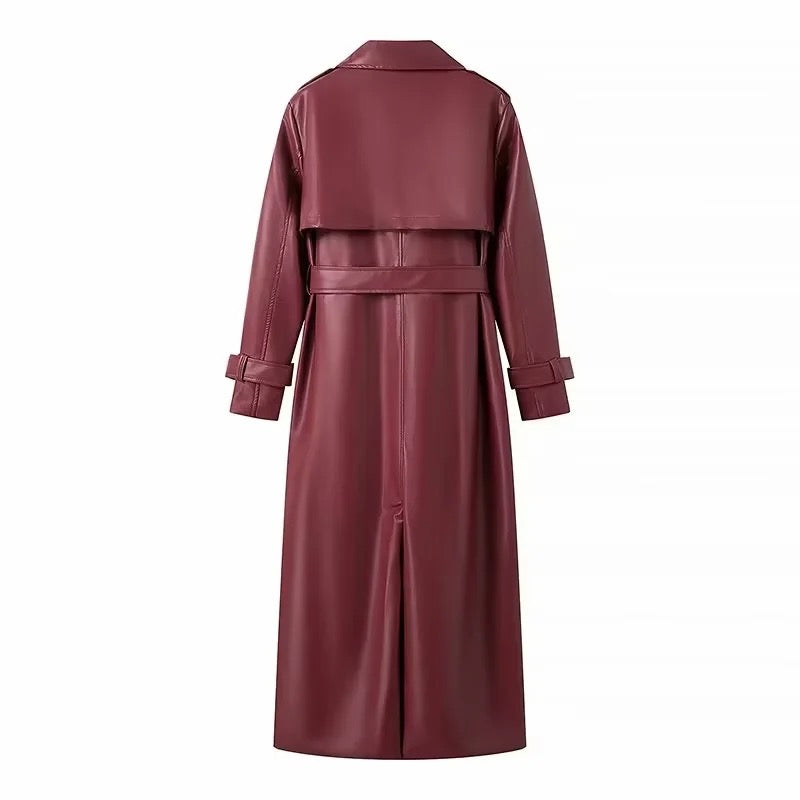 Longline Faux Leather Trenchcoat – Bordeaux