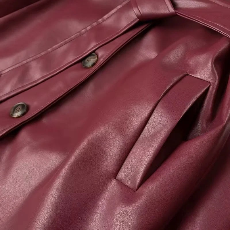 Longline Faux Leather Trenchcoat – Bordeaux