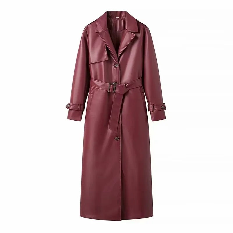 Longline Faux Leather Trenchcoat – Bordeaux