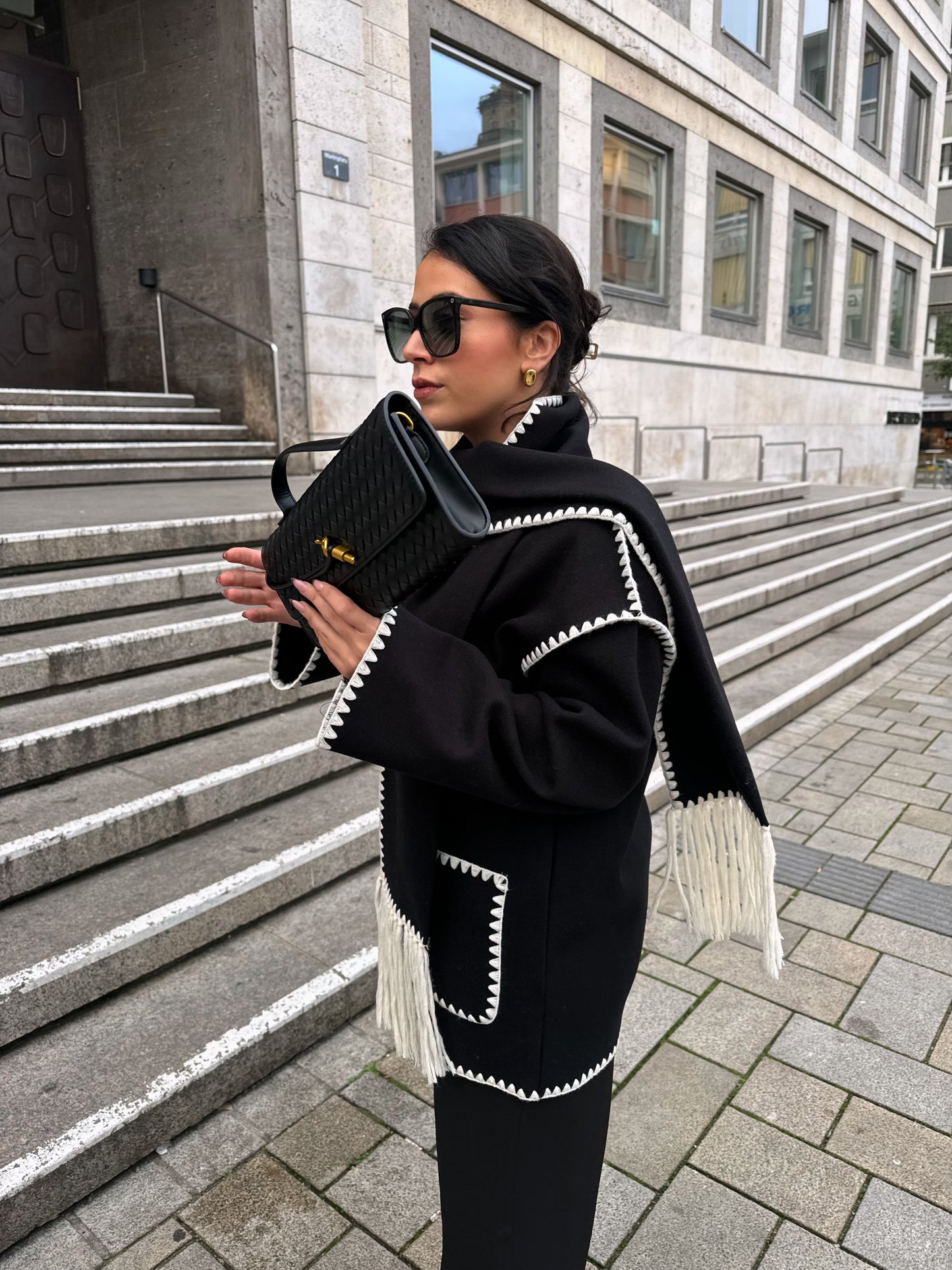 Fluffy coat with scarf