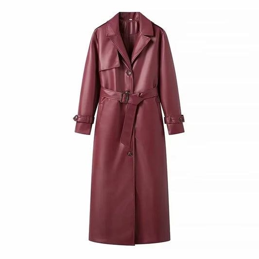 Longline Faux Leather Trenchcoat – Bordeaux